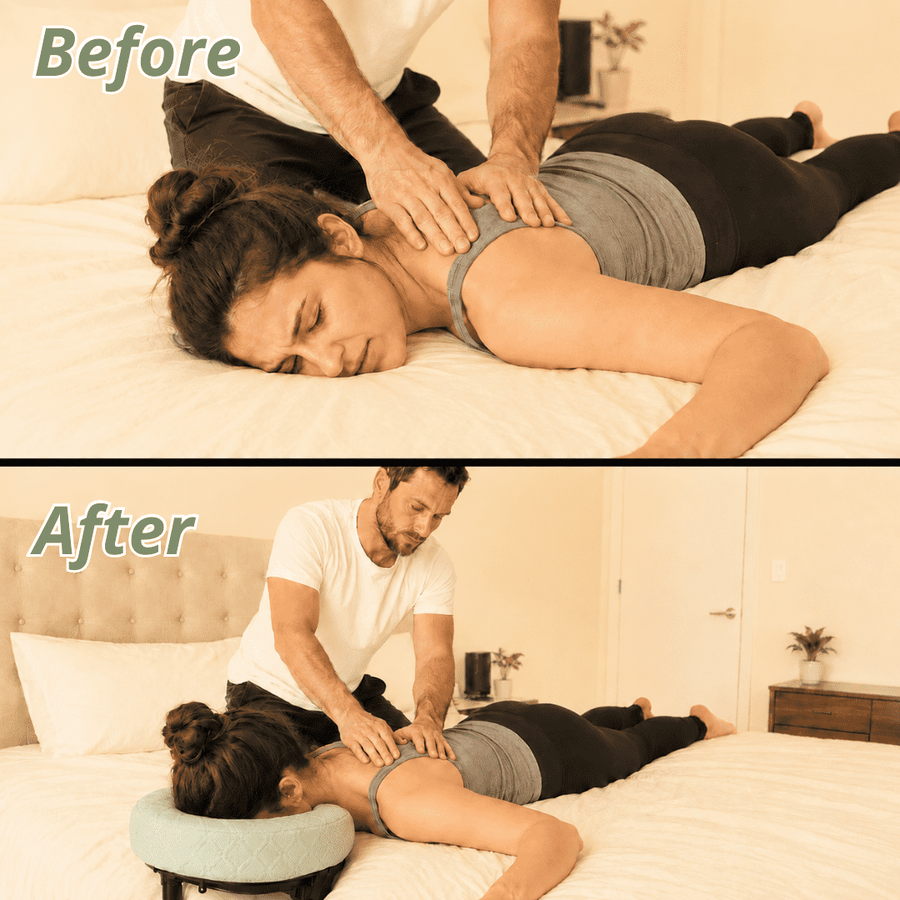 Head turned on a pillow versus face supported in the cradle