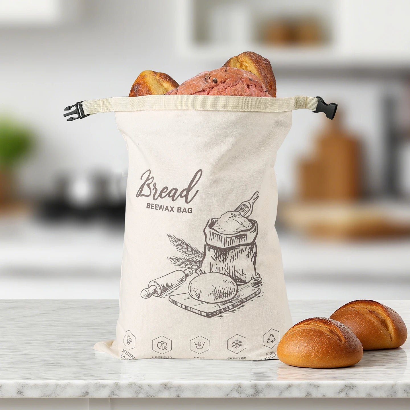 Sac à Pain NELVERA™ — Pain Frais & Croustillant 48h | 100% Coton Bio & Cire d'Abeille